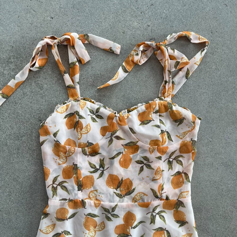 Aqua Lemon Print Tie Strap Mini Dress Size Small - Picture 7 of 8